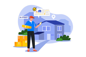 Delivery Person Checking Delivery Address Illustration concept