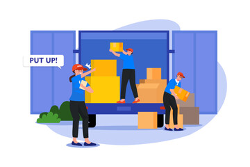 Manager Ordering Worker To Put Boxes In A Truck Illustration concept