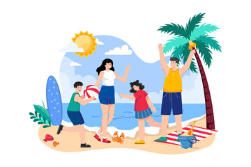 Family Beach Vacation Illustration concept