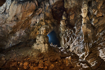 Interior of a cave with speleothemes