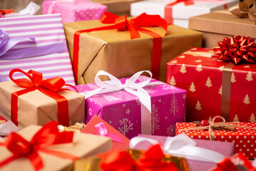 Background of Christmas presents. Christmas eve celebrations