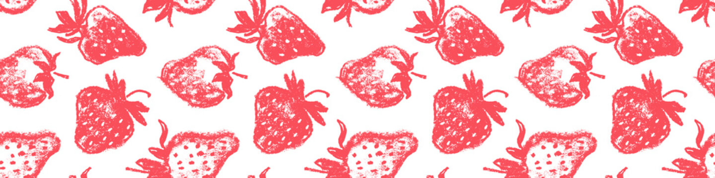Vector Strawberries seamless pattern, strawberry illustrations, hand-drawn red berry for vegan banner, juice or jam label design. Ripe berries background for baby food packaging. Strawberry backdrop.