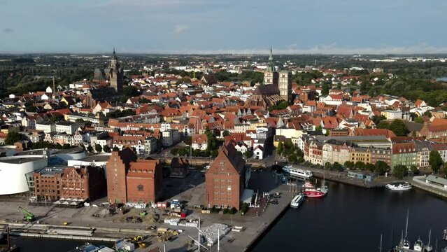 Aerial view on Stralsund in Mecklenburg-Western Pomerania, Baltic Sea, Germany
