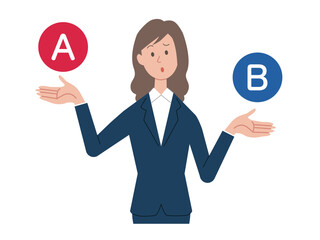 AとBを比較して悩むビジネスウーマン