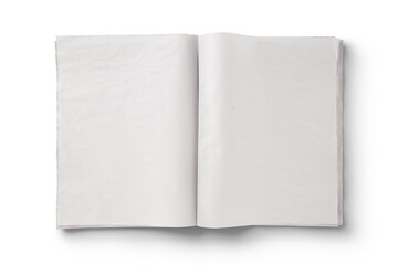 Realistic illustration mockup of blank layout of open newspaper, magazine on the white background. 3d rendering.