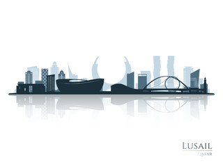 Fototapeta na wymiar Lusail skyline silhouette with reflection. Landscape Lusail, Qatar. Vector illustration.