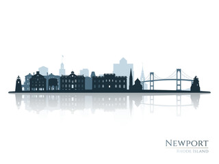 Newport skyline silhouette with reflection. Landscape Newport, Rhode Island. Vector illustration.