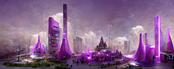 Virtual futuristic metaverse city as header