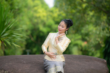thai model portrait red dress shooting in the...