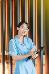 Office girl with laptop working in the tech world