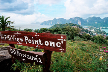 Phi Phi Don island view point. Beautiful landscape with tropical sea lagoon.