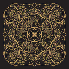 Golden octopus tentacles motif on a black background. Vector graphic.
