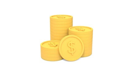 Concept saving money. 3D gold coin stack background. Saving and money growth. 3D rendering on the white background