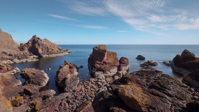 Timelapse of the Scottish seashore with cliffs. St Abb's Head National Nature Reserve on the Berwickshire coastline, Scotland, UK