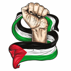 Vector illustration on the theme freedom Palestine. Hands with national flags of Palestine. Freedom Palestine 