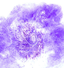 Abstract purple drawing with paints on the water. Abstract background. Ebru technique. Selective focus. Isolate.