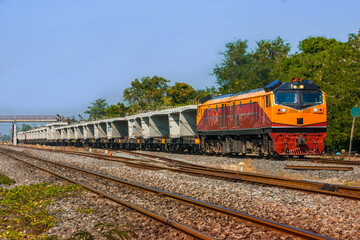 Fototapeta na wymiar Freight train by diesel locomotive on the railway