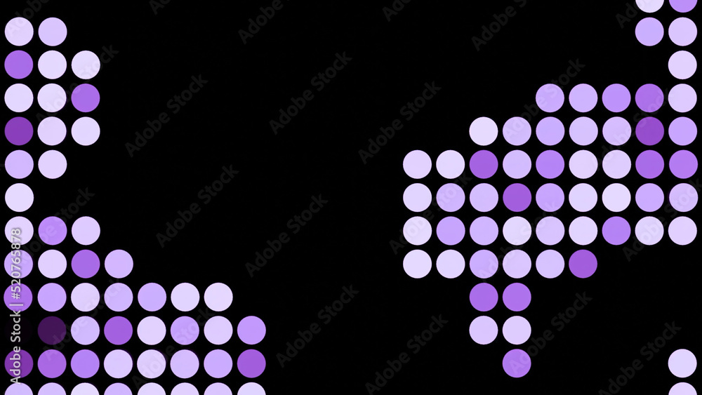 Poster colored dots move in musical style on black background. design. dots move and twinkle in retro style