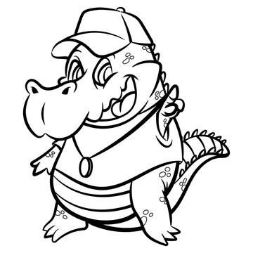 Hand drawn of Funny Alligator cartoon characters wearing t-shirt, gold necklace, and baseball cap. Best for mascot, sticker, and logo for streetwear store