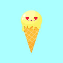 Cute cartoon  ice cream cone vector flat illustration.