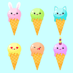 Cute cartoon  ice cream cones vector flat illustration. - 520766254