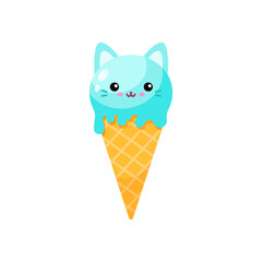 Cute cartoon  ice cream cone vector flat illustration. - 520766258