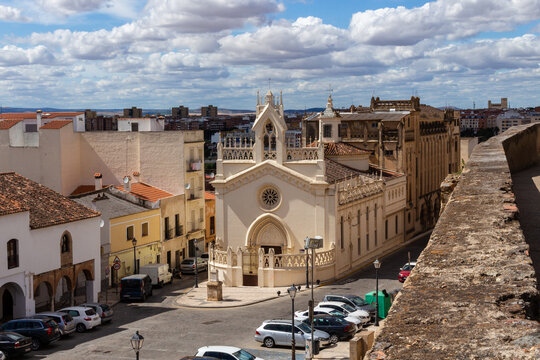 Badajoz, Spain, September 10, 2021: Convento de las Adoradoras (Convent of the Adorers), old church of San Jose, historic building at Plaza Saint Joseph Square in Badajoz.