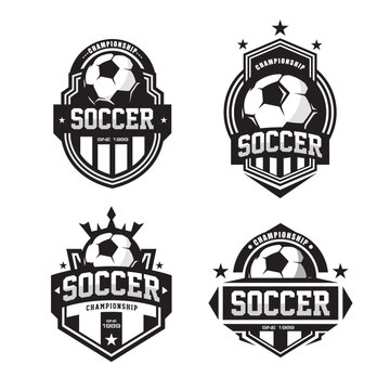 Set Soccer Football Badge Black white Design Templates | Sport Team Identity Vector Illustrations isolated on white Background