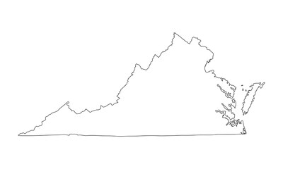 Blank Virginia map vector silhouette illustration isolated on white background. High detailed. United state of America country. Empty editable Virginia map line contour.
