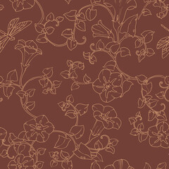 Seamless pattern curly bindweed flowers. Floral  color illustration.