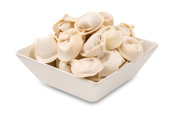 bunch of fresh frozen dumplings ready for cooking, isolated on white background. Full depth of field.