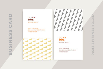 Trendy creative business card vertical templates. Corporate stationery mockup with modern geometric pattern. Simple vector editable background with sample text. EPS10