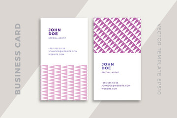 Trendy creative business card vertical templates. Corporate stationery mockup with modern geometric pattern. Simple vector editable background with sample text. EPS10
