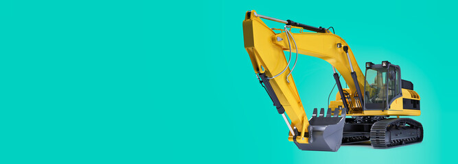 3d illustration of excavator on colored background HD