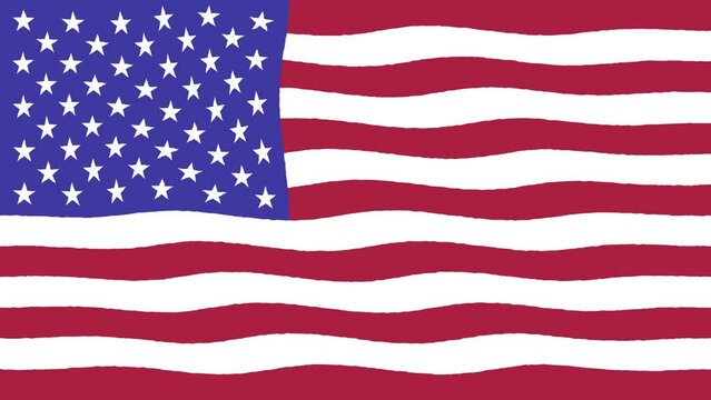 Waving Flag of USA, Animated Background in Cartoon Hand Drawn Style 4k Video. United States, American Flag Flowing Motion Graphics Seamless Loop, for Backgrounds, Streaming and Channels.