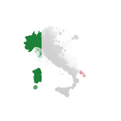 Sublimation background country map- form on white background. Artistic shape in colors of national flag. Italy