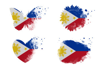 Sublimation backgrounds different forms on white background. Artistic shapes set in colors of national flag. Philippines