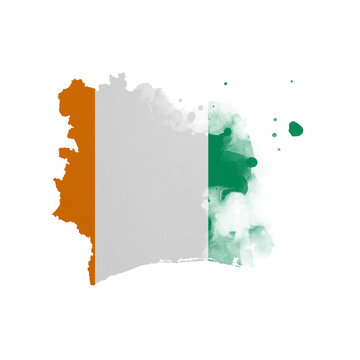 Sublimation background country map- form on white background. Artistic shape in colors of national flag. Ivory Coast