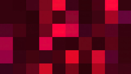 Background of colored pixel squares. Motion. Square background in retro pixel style. Colored squares with shades of color move on surface