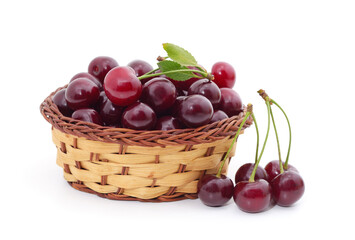 Red ripe cherries in the basket.
