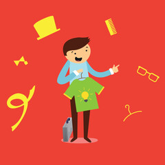 magician performs on the red stage