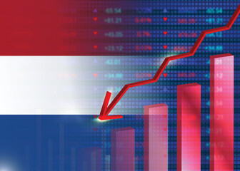 Economic crisis in Netherlands.Financial crisis concept.Netherlands flag with stock chart