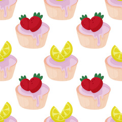Birthday cakes cartoon style seamless pattern 