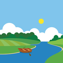 Obraz na płótnie Canvas Boat with oars on the river bank