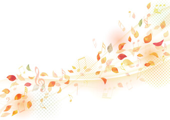 手描き、水彩、秋の音符フレームデザイン