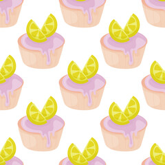 Birthday cakes cartoon style seamless pattern 