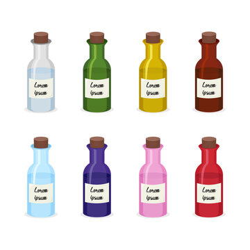 glass bottles, isolated, medicine bottle, vintage bottles, bottle with cork, colorful glass bottles,