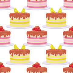 Birthday cakes cartoon style seamless pattern 