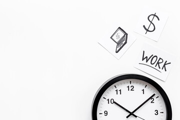 Time to work. Wall clock and signs and icons