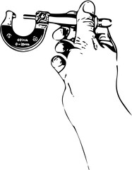 Vector illustration of a hand holding a screw guage